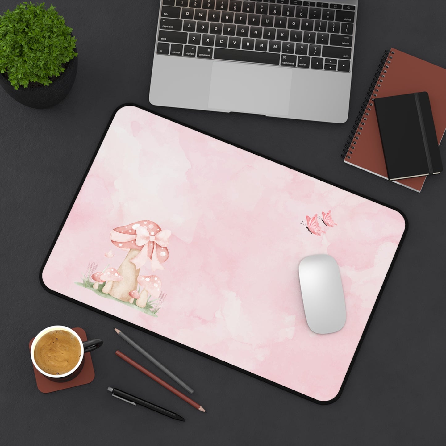 Pink Mushroom Desk Mat, Cute Office Decor, Unique Gift for Students, Nature-Inspired Workspace