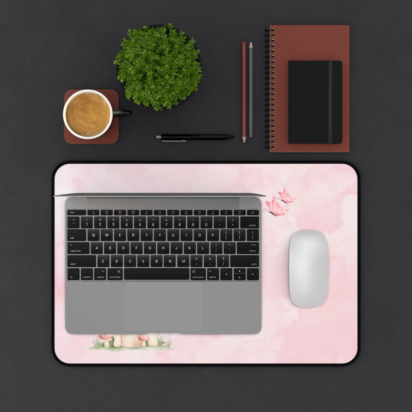 Pink Mushroom Desk Mat, Cute Office Decor, Unique Gift for Students, Nature-Inspired Workspace